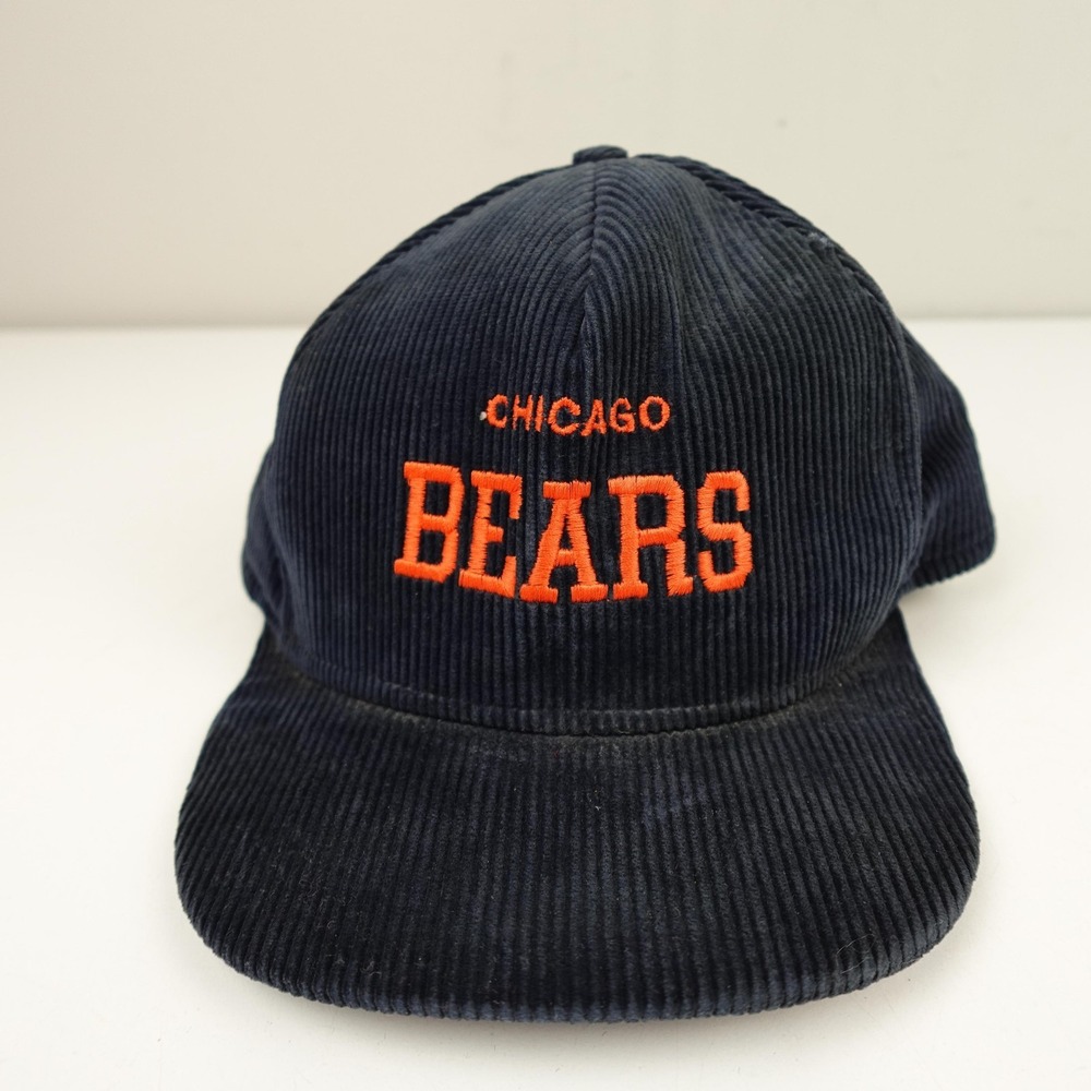Vintage Chicago Bears Hat Cap Snap Back Mens One Size Blue Corduroy NFL AJD 80s